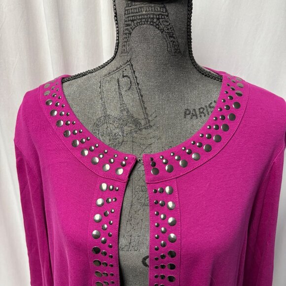 Rafaella Fuchsia Open Front Cardigan Womens Size 2X Studded Cotton Knit Layering - Picture 2 of 8